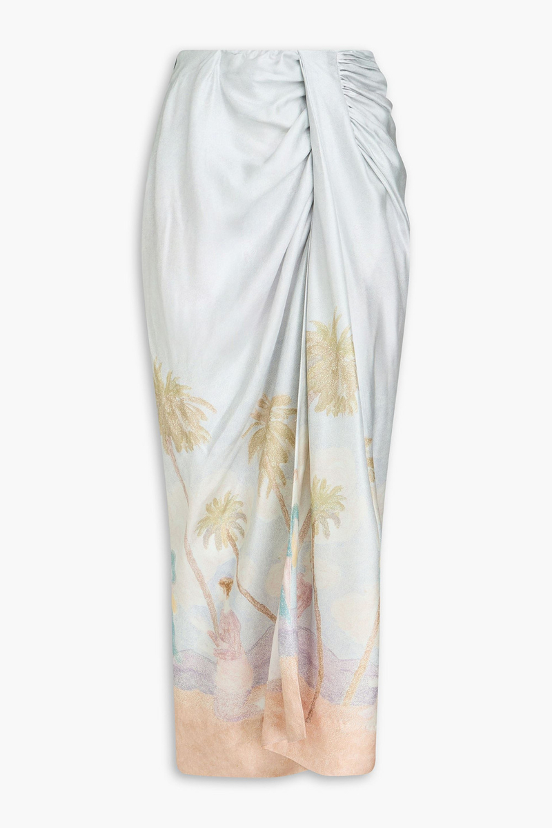 zimmermann - draped printed silk-twill midi skirt - blue - 00