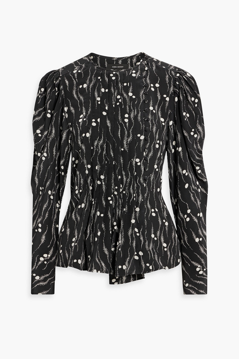 Isabel Marant - Bayos pleated printed silk crepe de chine blouse - Black - FR 34