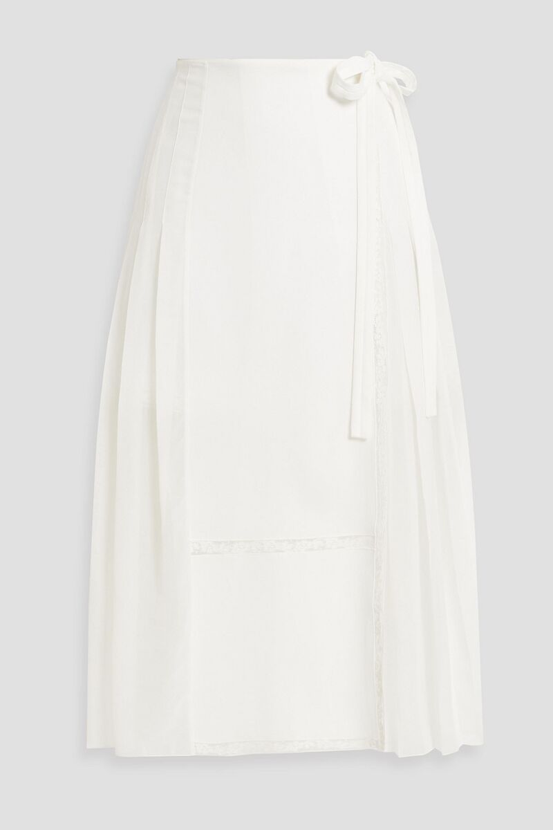 Chloé - Lace-trimmed crepe de chine midi wrap skirt - White - FR 34