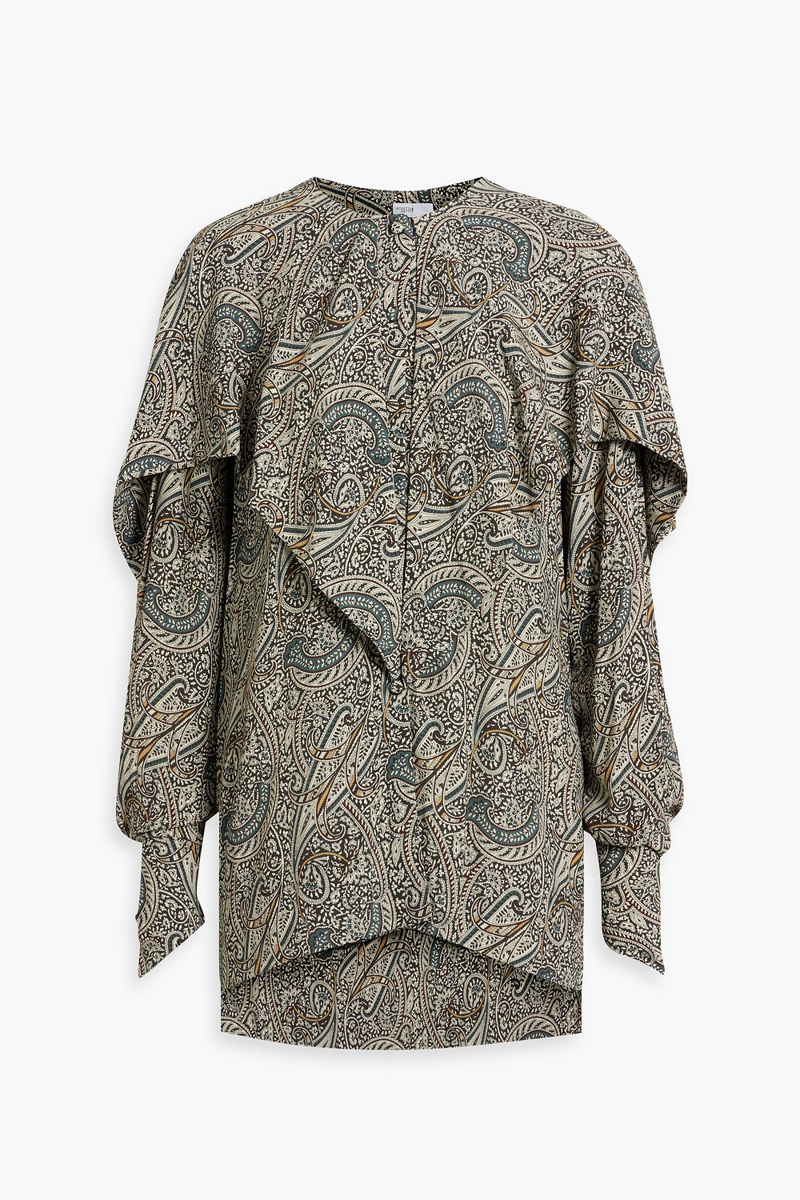 Rosetta Getty - Cape-effect printed crepe blouse - Green - US 10