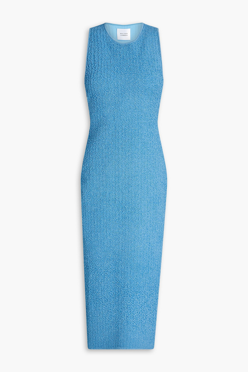 Galvan London - Selene metallic textured-knit midi dress - Blue - XL