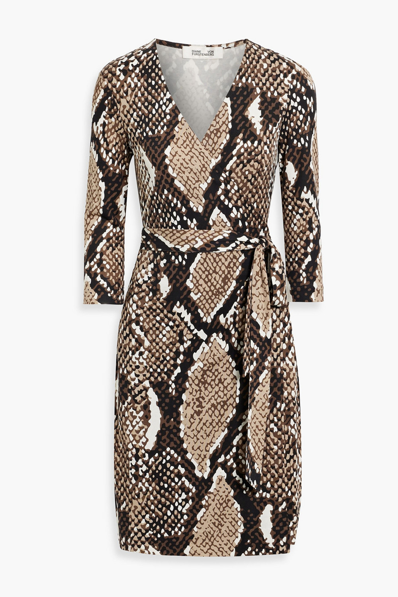 diane von furstenberg - julian snake-print silk-jersey wrap dress - brown - l