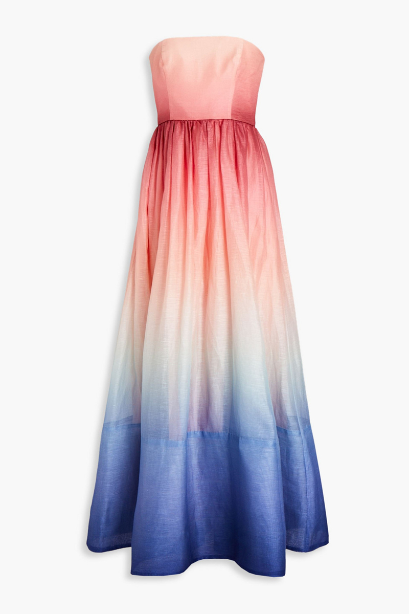 Zimmermann - Postcard strapless dégradé silk and linen-blend maxi dress - Pink - 3