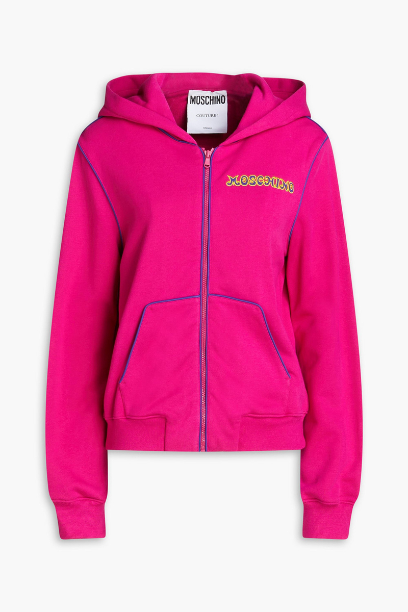 Moschino - Embroidered French cotton-terry hoodie - Pink - IT 38