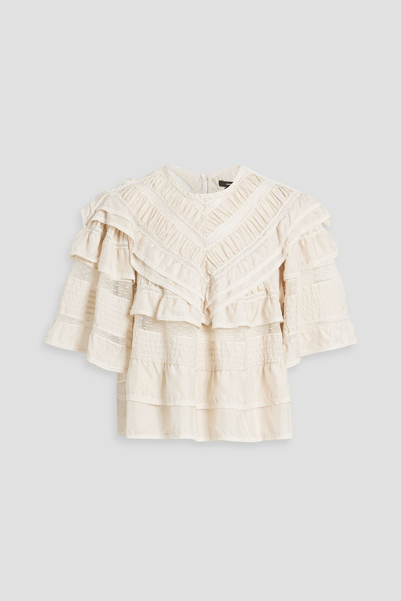 isabel marant - cielo ruffled crocheted lace-paneled silk blouse - white - fr 40