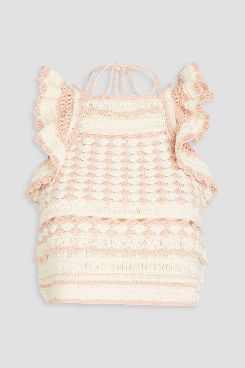 Zimmermann - Cropped ruffled crocheted cotton top - White - 00