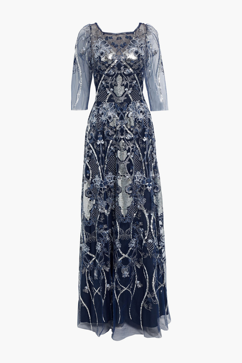 Marchesa Notte - Gathered embellished tulle gown - Blue - US 14