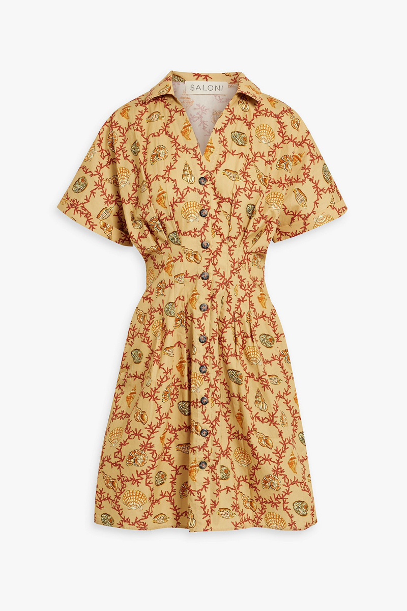 saloni - riya printed cotton-poplin mini shirt dress - neutral - uk 8