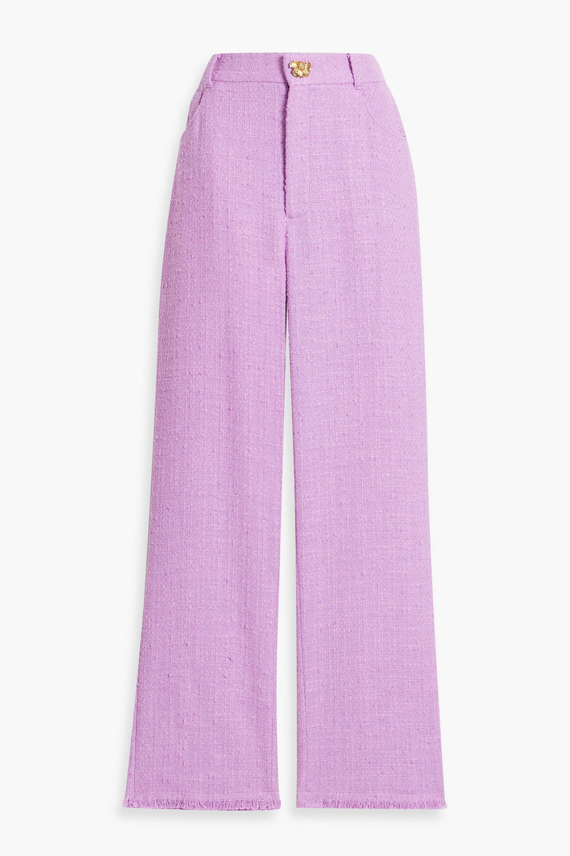 oscar de la renta - frayed cotton-blend bouclé-tweed straight-leg pants - purple - us 0