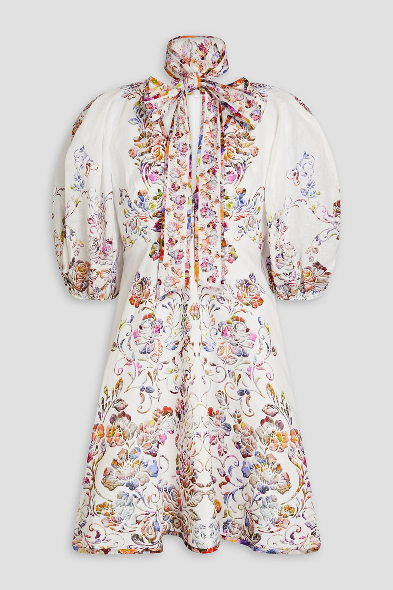 Zimmermann - Pussy-bow floral-print linen midi dress - Multicolor - 2