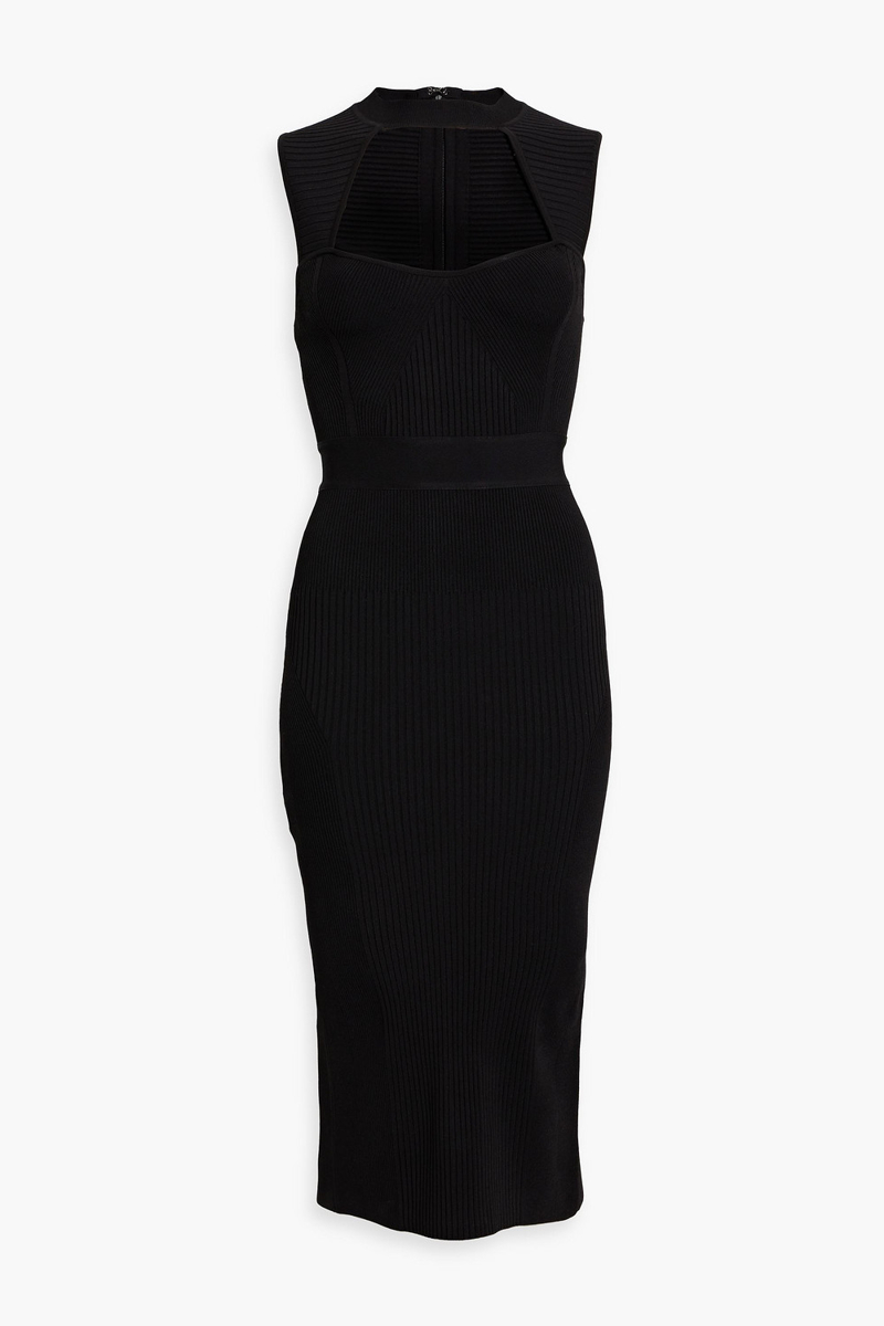Hervé Léger - Cutout ribbed bandage midi dress - Black - S