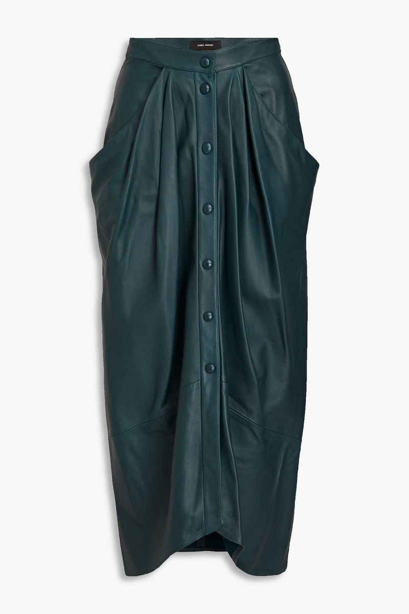 Isabel Marant - Lyvia pleated leather maxi skirt - Green - FR 36