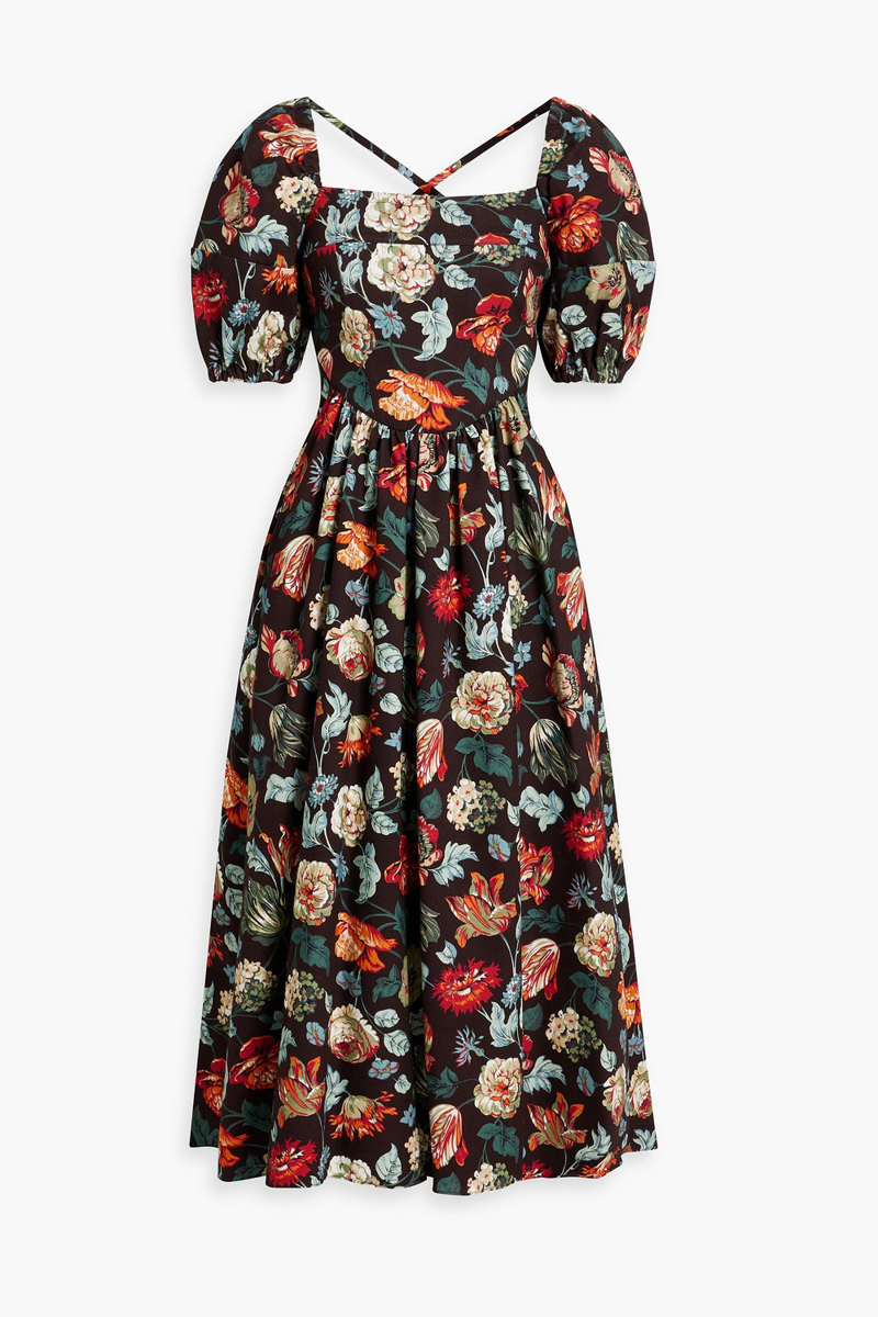Rosetta Getty - Floral-print cotton-twill midi dress - Brown - US 2