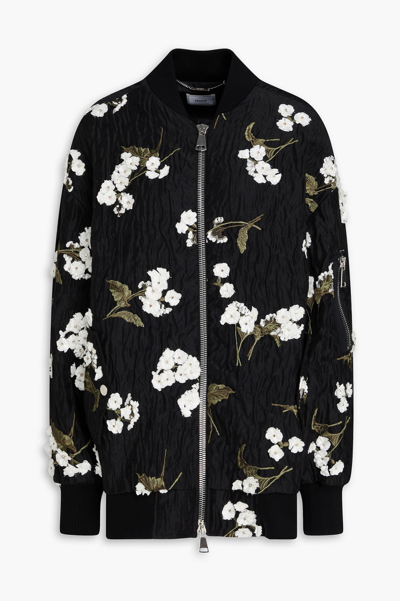 erdem - embellished wool-blend cloqué bomber jacket - black - m