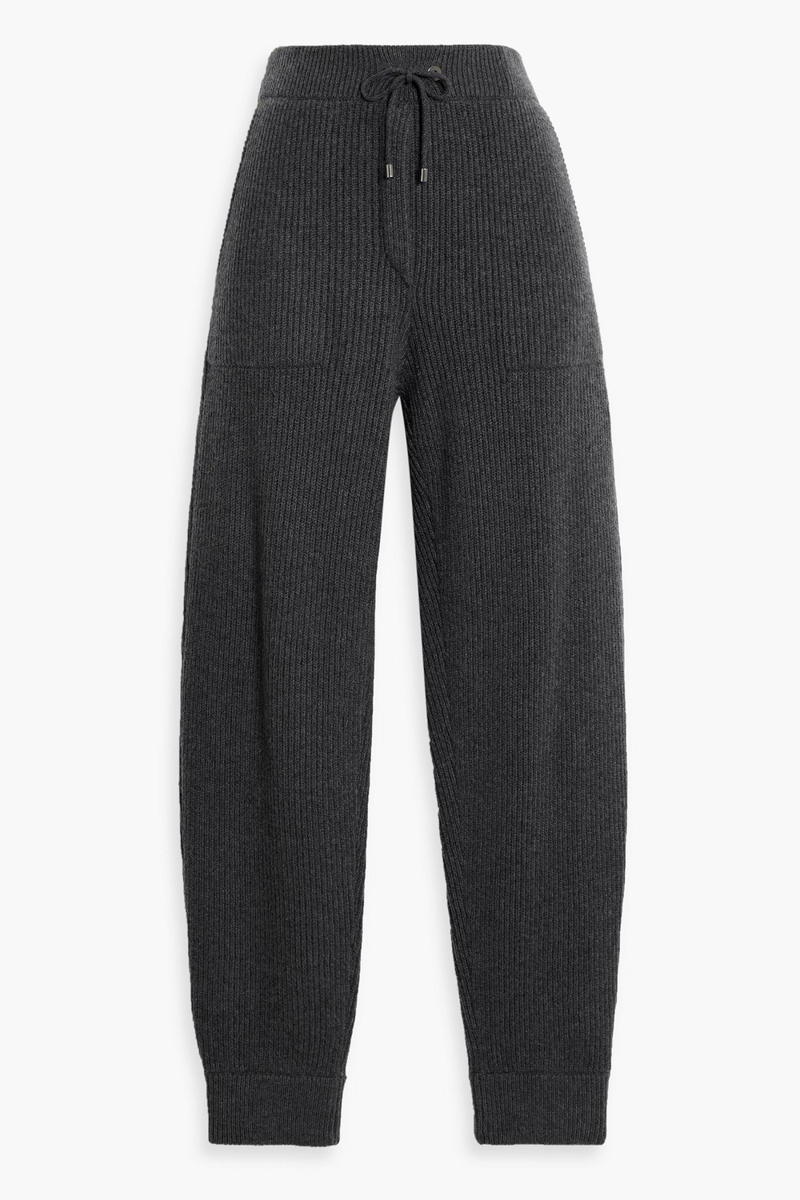 brunello cucinelli - ribbed cashmere track pants - gray - m