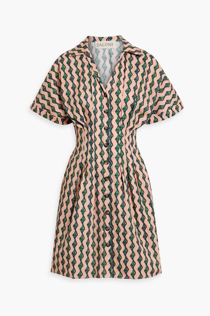 Saloni - Riya printed cotton-poplin mini shirt dress - Orange - UK 10