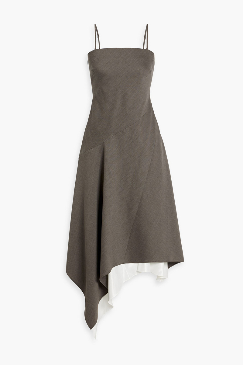 helmut lang - asymmetric layered wool midi dress - gray - us 6