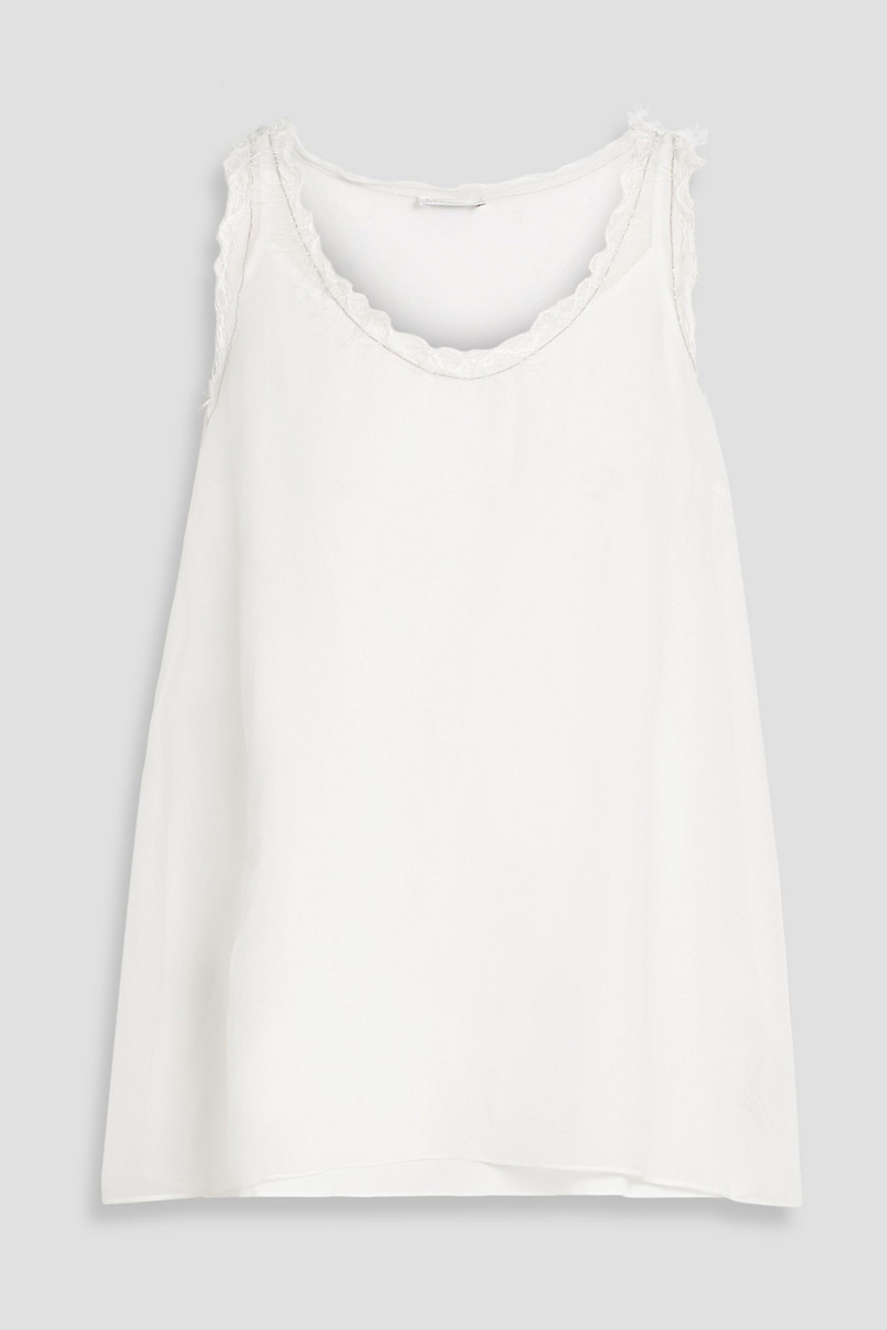 brunello cucinelli - frayed silk-chiffon top - white - m