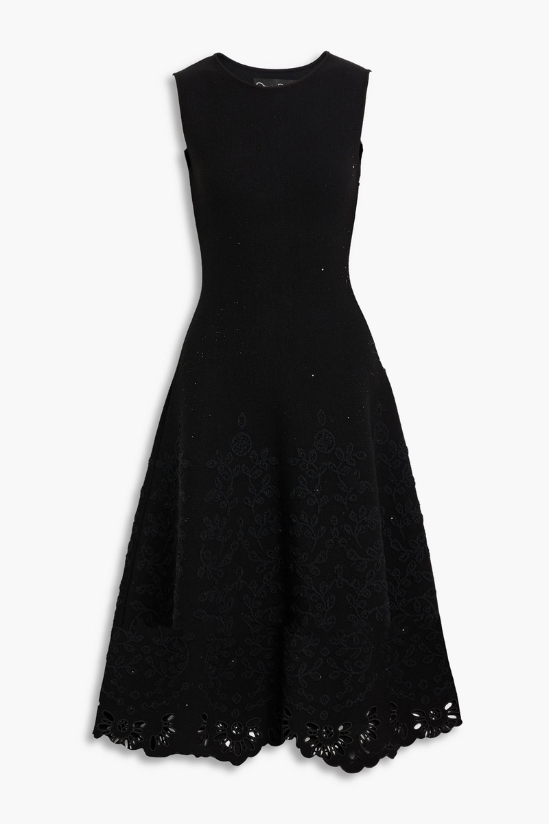 oscar de la renta - sequin-embellished jacquard-knit midi dress - black - xs