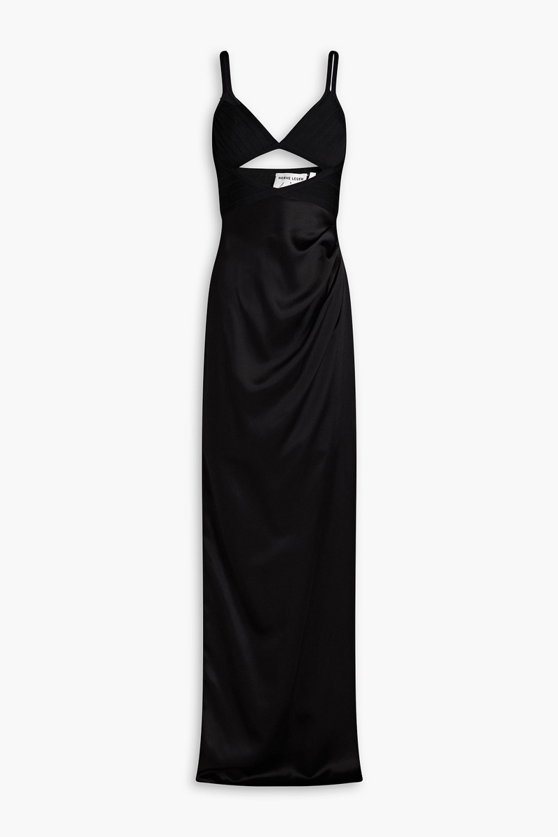Hervé Léger - Bandage-paneled draped satin gown - Black - US 4