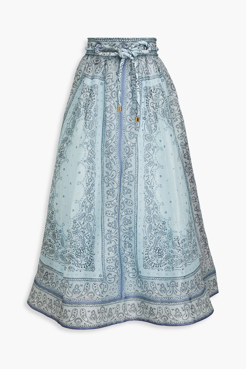 zimmermann - paisley-print linen and silk-blend gauze maxi skirt - blue - 00