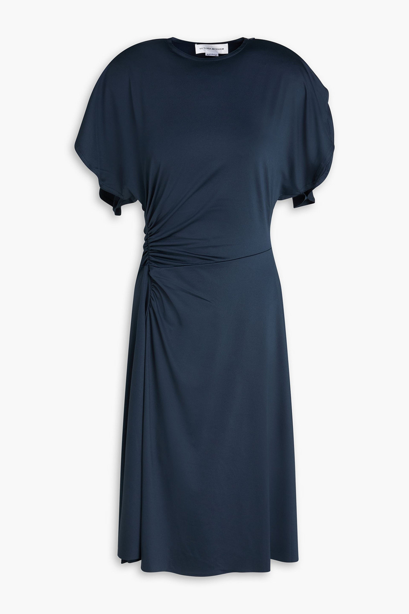 victoria beckham - ruched stretch-jersey dress - blue - uk 6