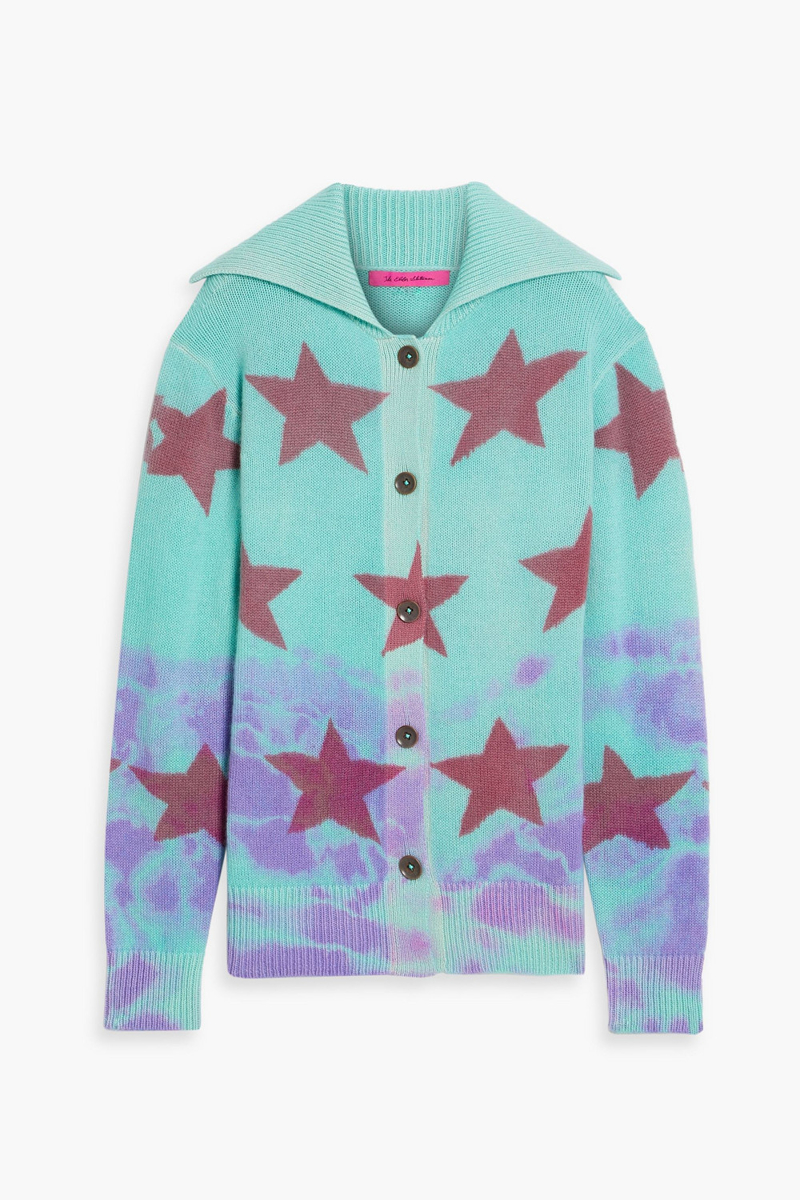 the elder statesman - printed cashmere cardigan - blue - s