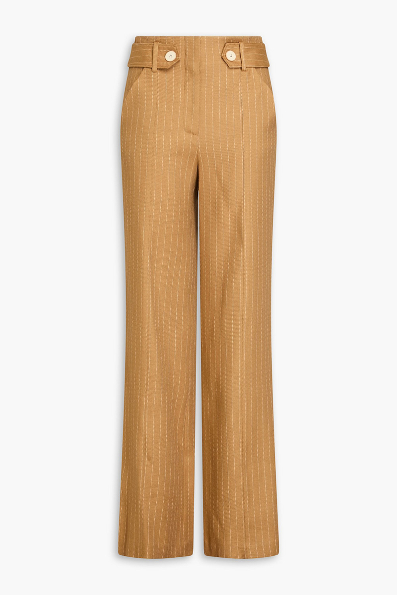 veronica beard - sunny pinstriped linen-blend twill wide-leg pants - brown - us 2