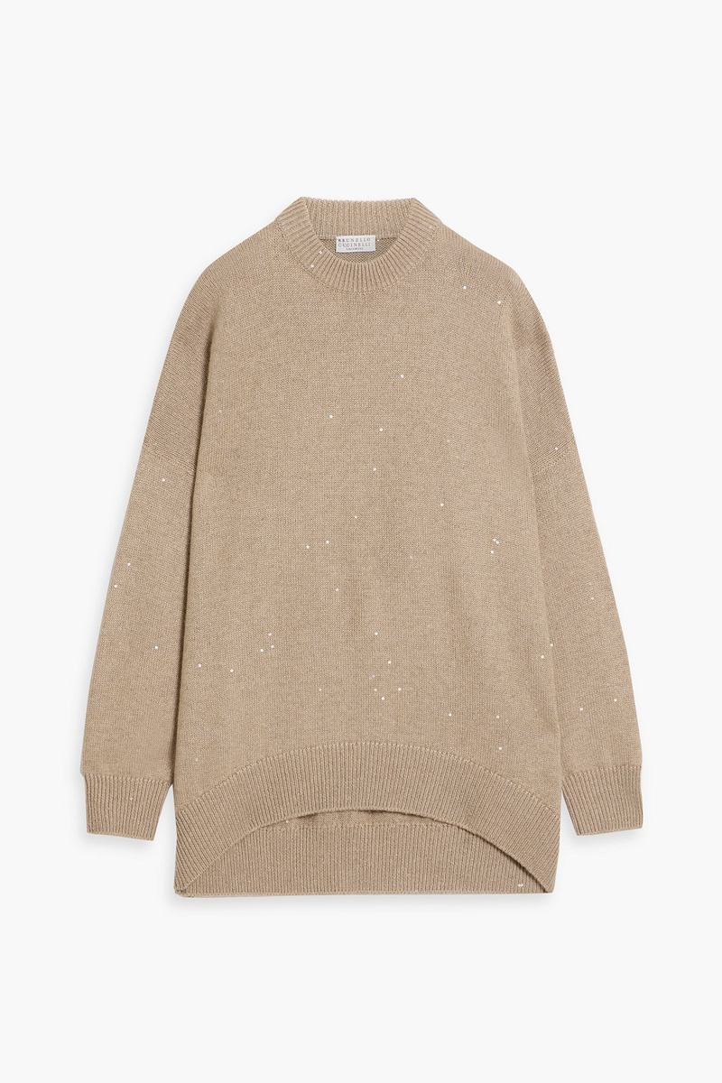 brunello cucinelli - sequin-embellished cashmere and silk-blend sweater - neutral - m