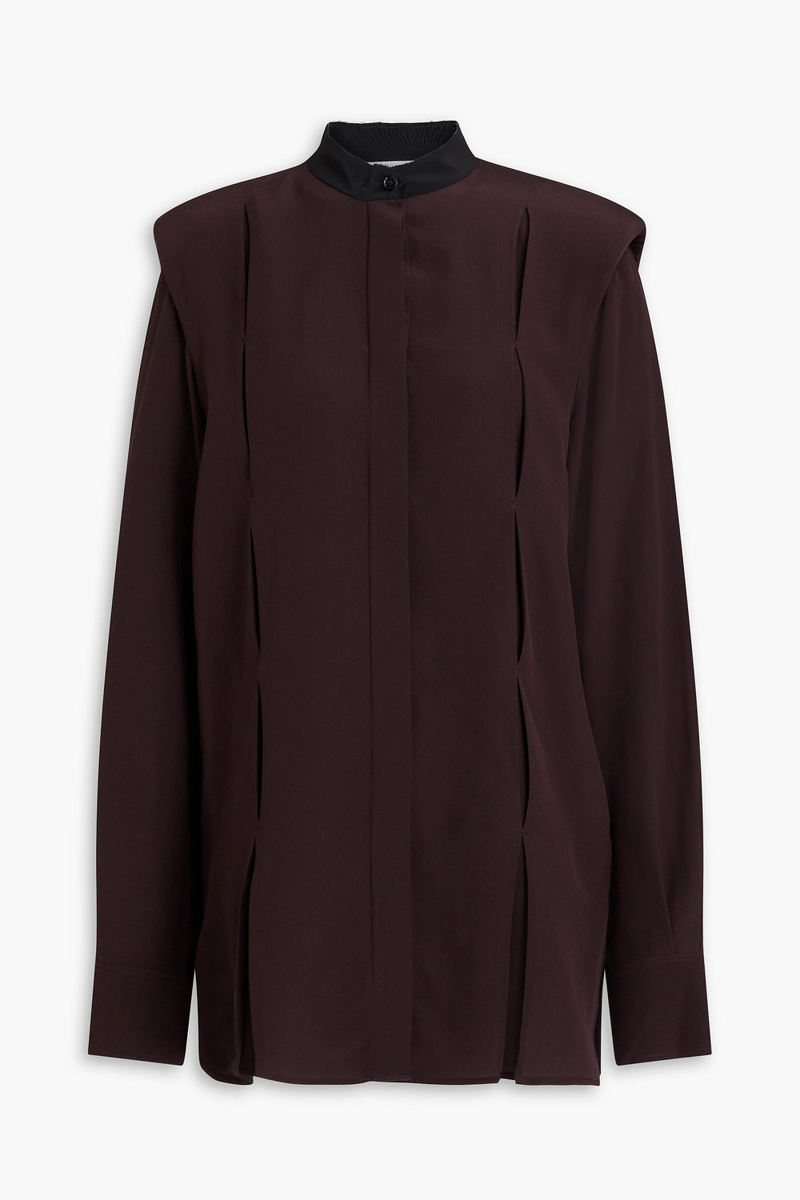 victoria beckham - pleated silk crepe de chine blouse - purple - uk 4