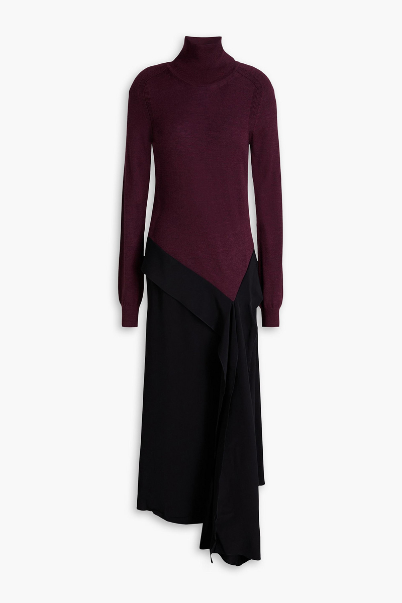 victoria beckham - draped crepe and wool turtleneck maxi dress - purple - uk 8