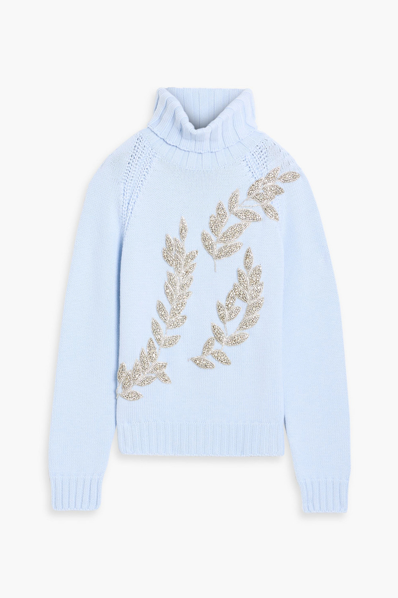 oscar de la renta - crystal-embellished wool turtleneck sweater - blue - xl