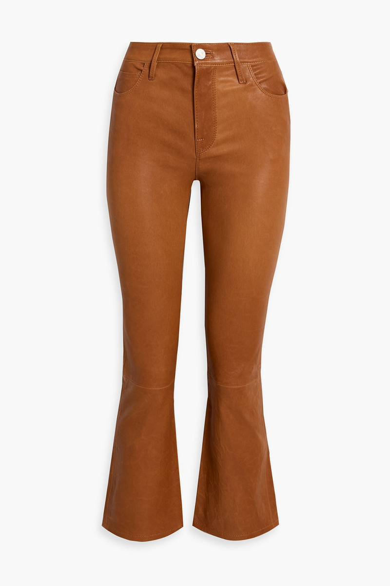 frame - le crop mini boot leather bootcut pants - brown - 25