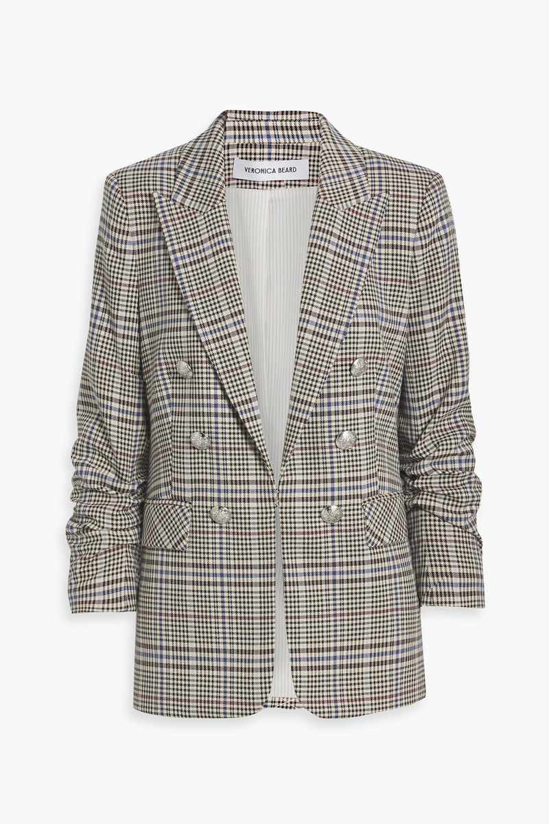 veronica beard - beacon dickey double-breasted checked tweed blazer - white - us 14