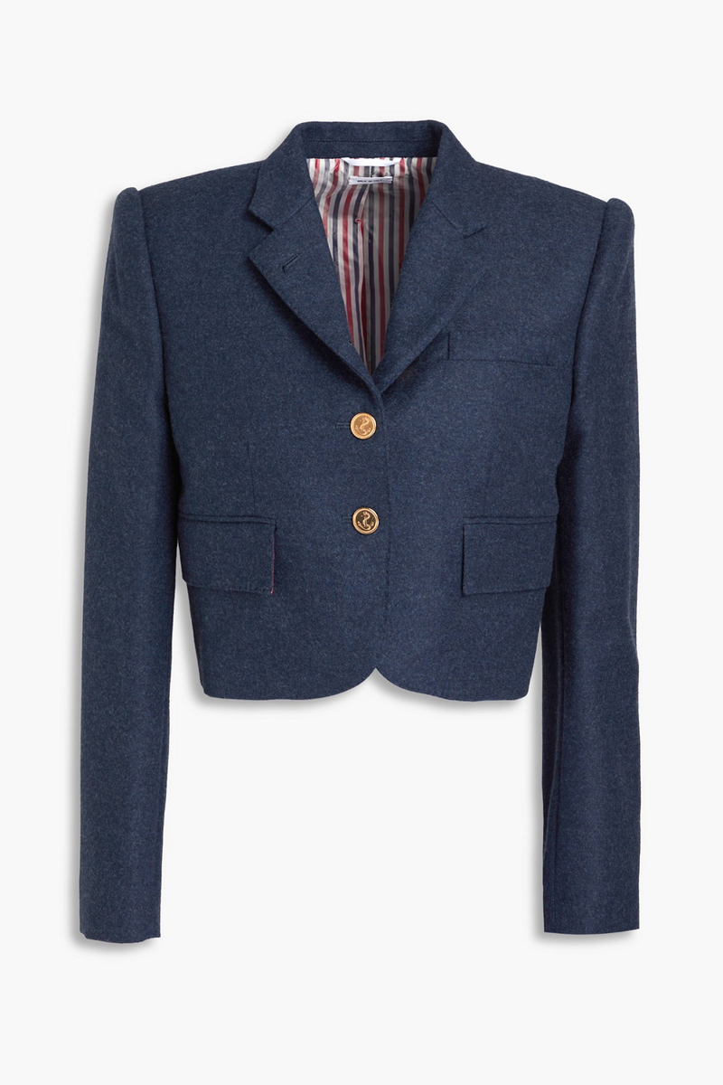 thom browne - cropped wool-flannel blazer - blue - it 36
