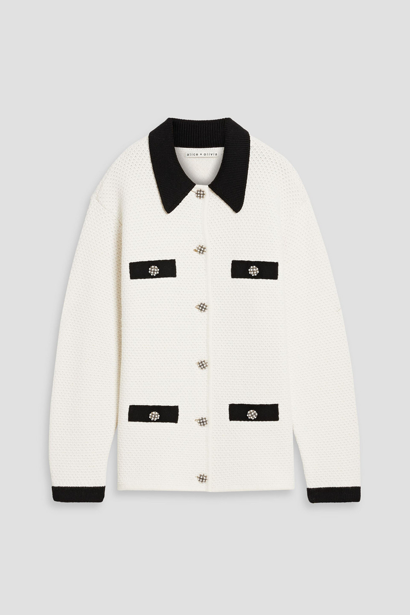 alice olivia - phoebe embellished wool-blend jacket - white - xl