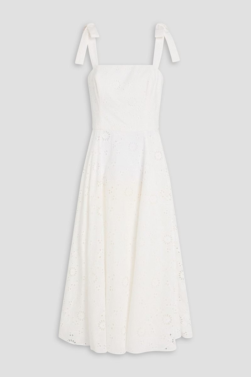 carolina herrera - broderie anglaise cotton midi dress - white - us 6