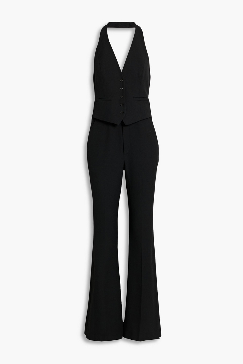 a.l.c. - twill halterneck flared jumpsuit - black - us 4