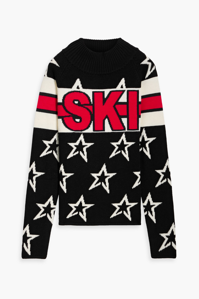 perfect moment - brixen intarsia merino wool turtleneck sweater - black - xl