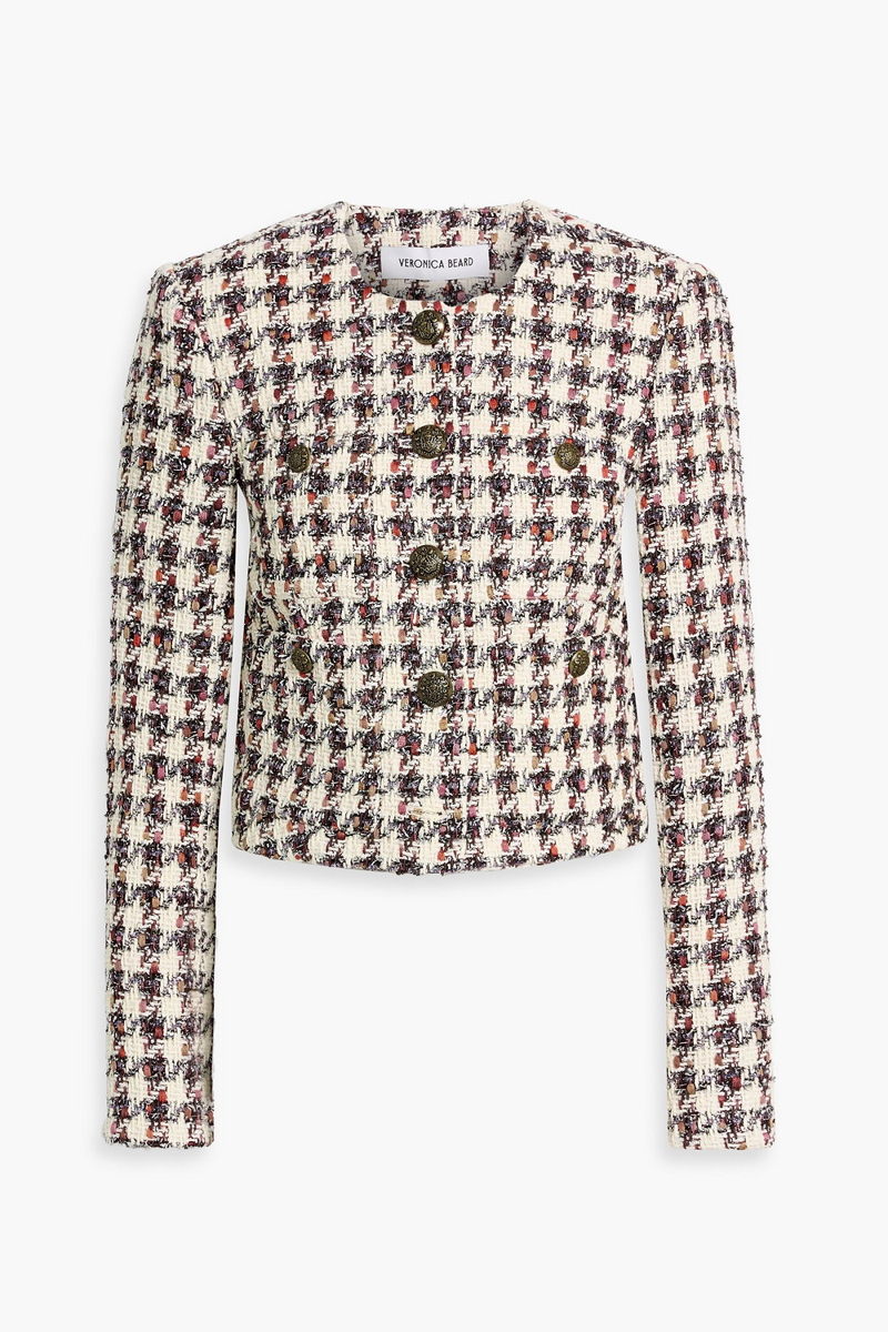 veronica beard - cirtane metallic checked cotton-blend tweed jacket - white - us 4