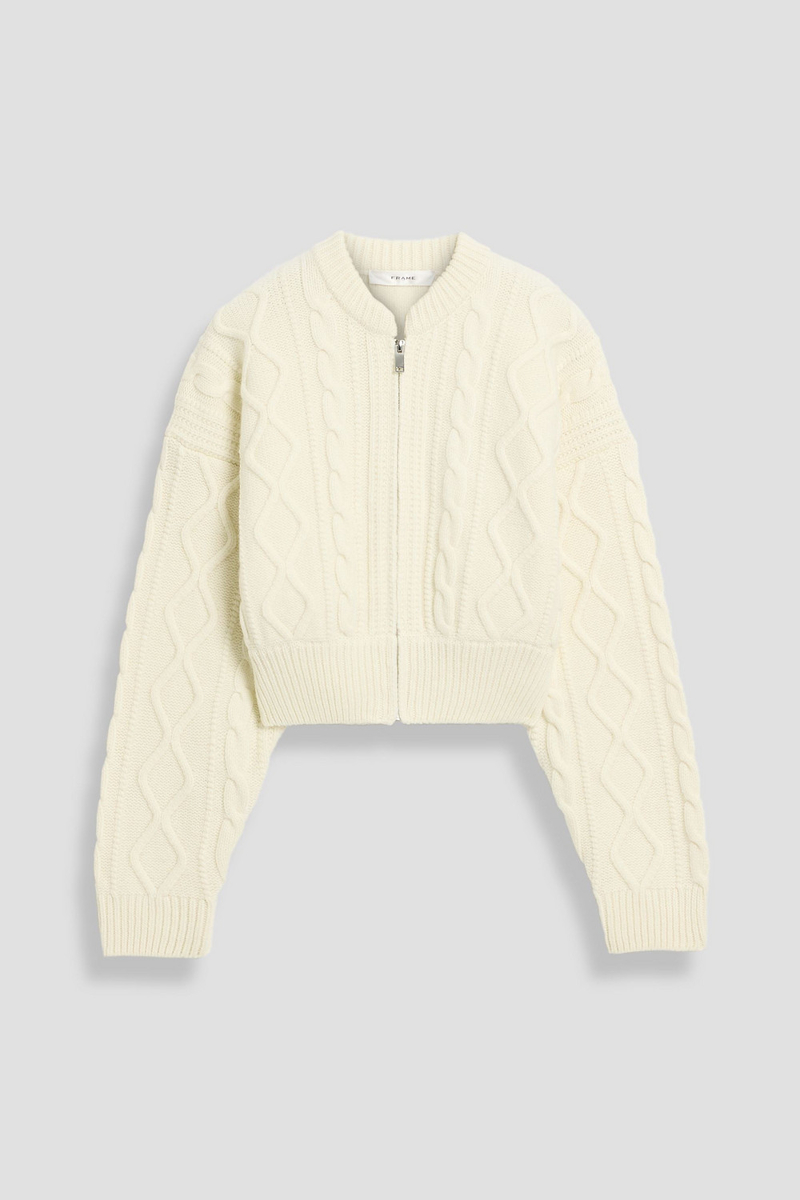 frame - cable-knit merino wool cardigan - white - xs