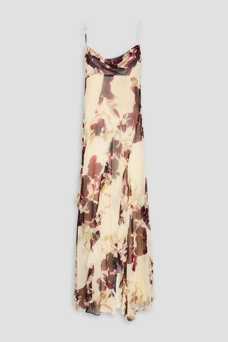 nicholas - ruffled printed silk-chiffon gown - white - us 4