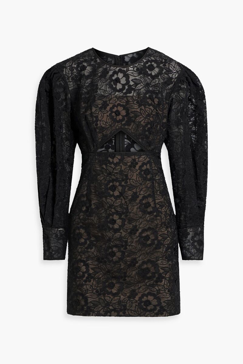 Zac Posen - Cutout cotton-blend guipure lace mini dress - Black - US 2