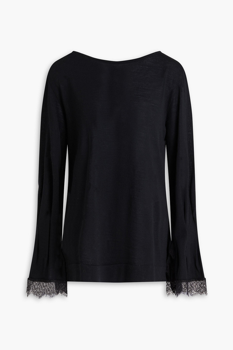 alberta ferretti - lace-trimmed wool sweater - black - it 38