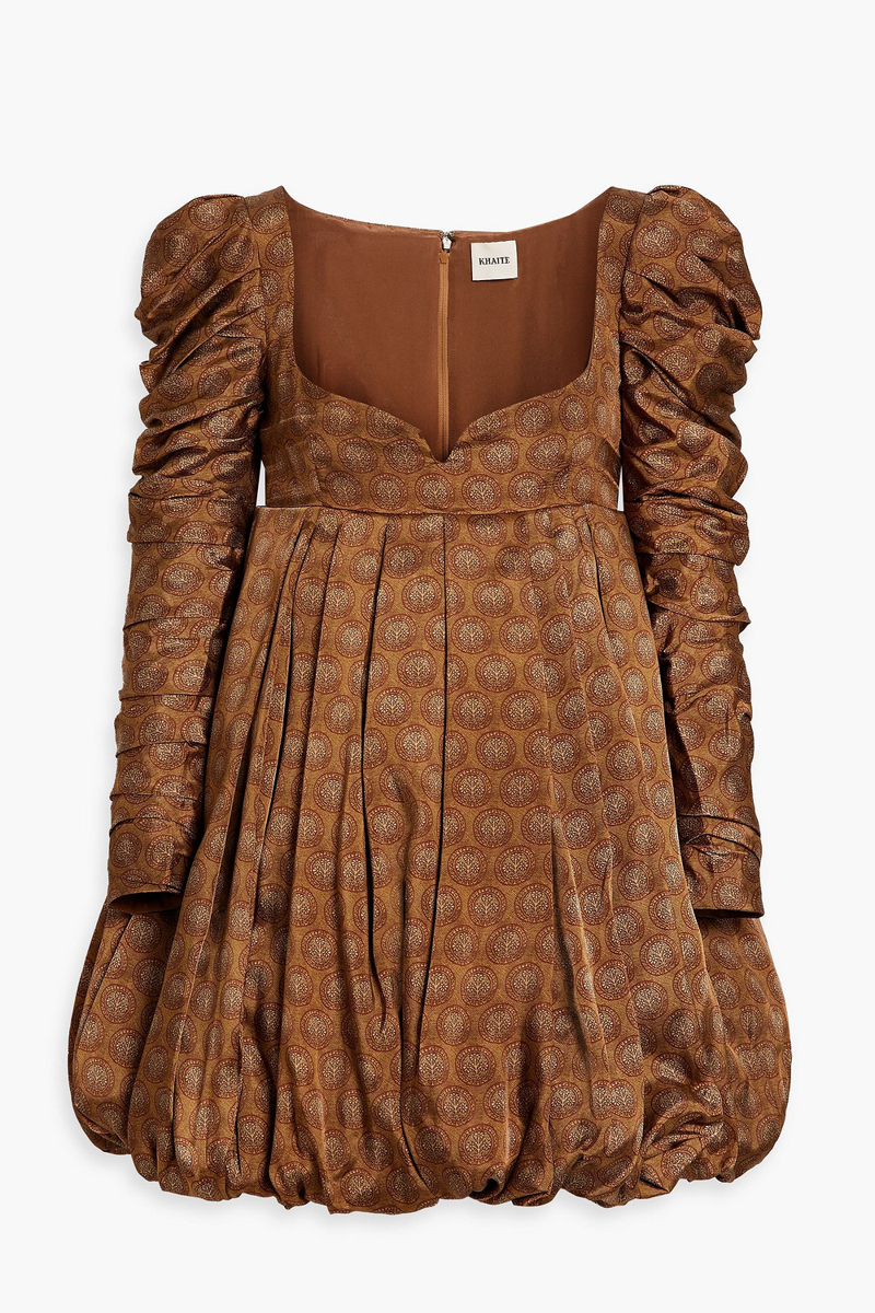 Khaite - Katia pleated printed satin mini dress - Brown - US 2