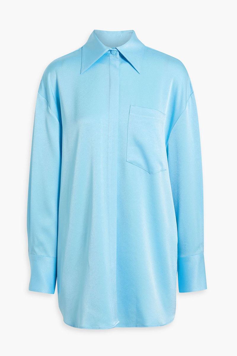 Alex Perry - Lovell oversized satin-crepe shirt - Blue - UK 10