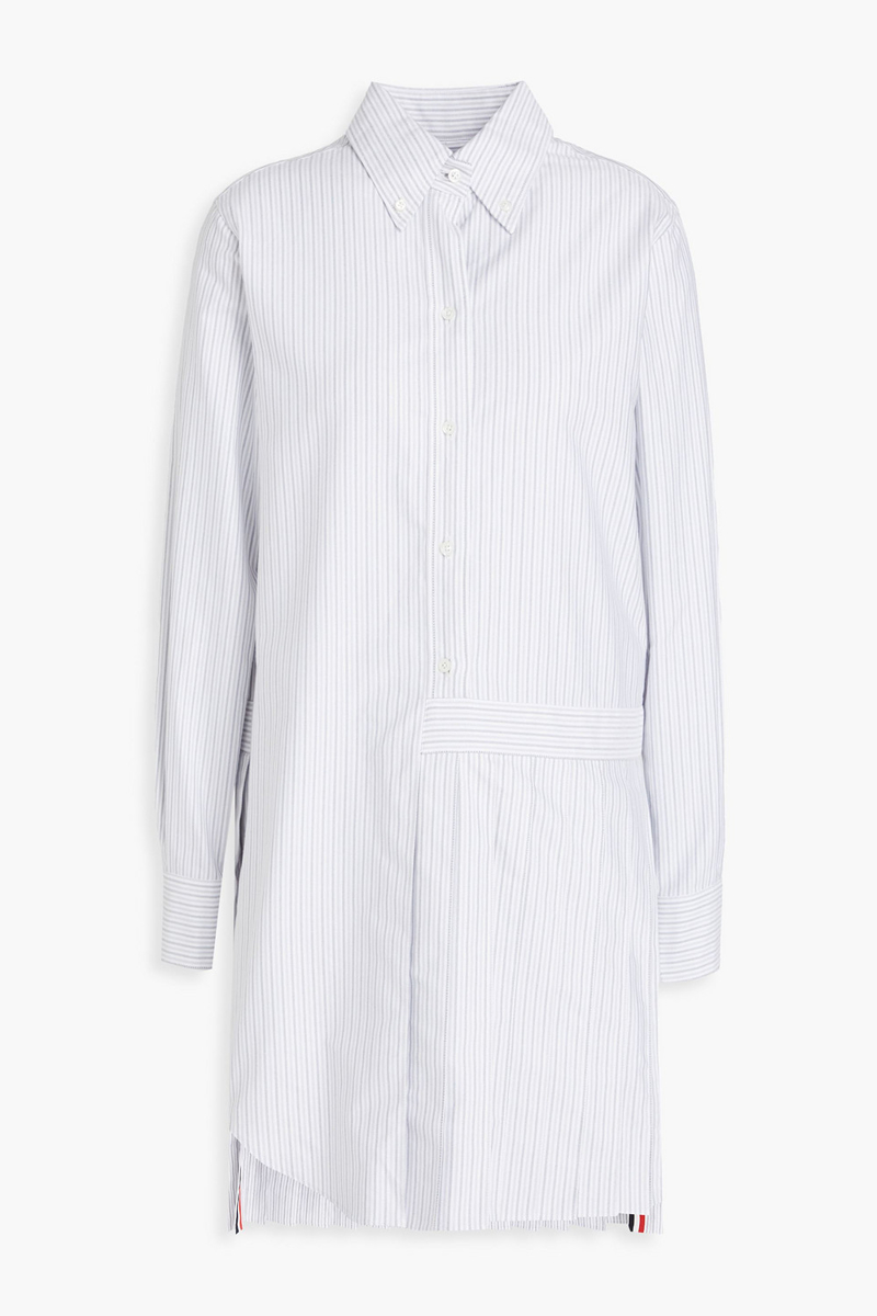 thom browne - asymmetric pleated striped cotton mini shirt dress - gray - it 36