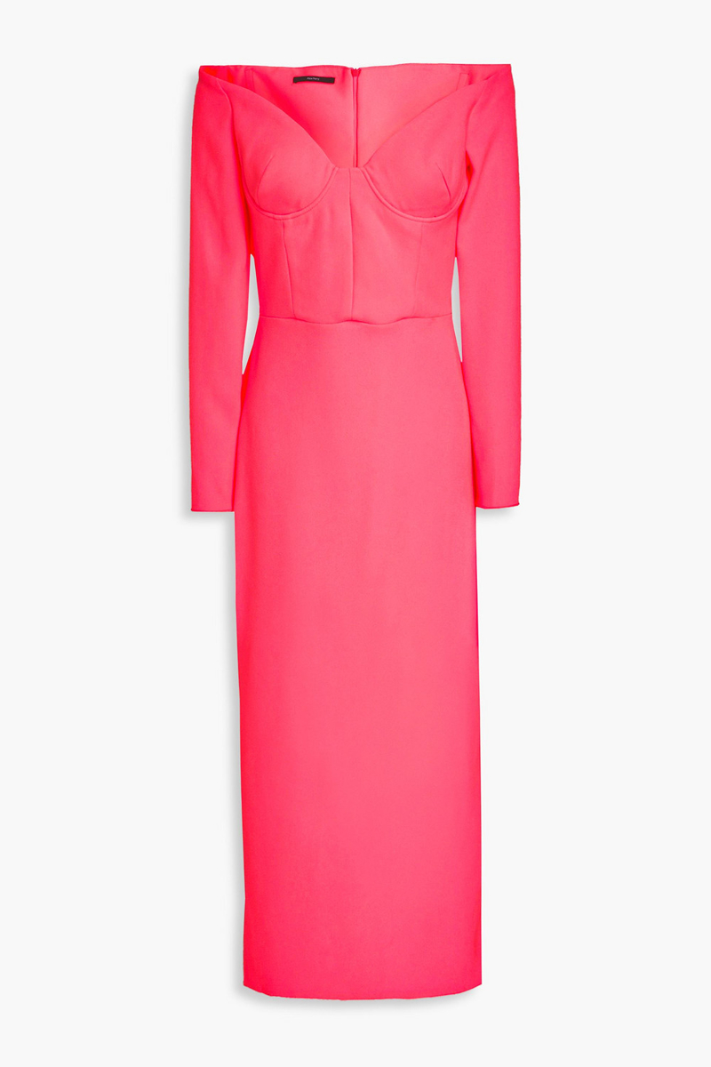 Alex Perry - Off-the-shoulder neon crepe midi dress - Pink - UK 6