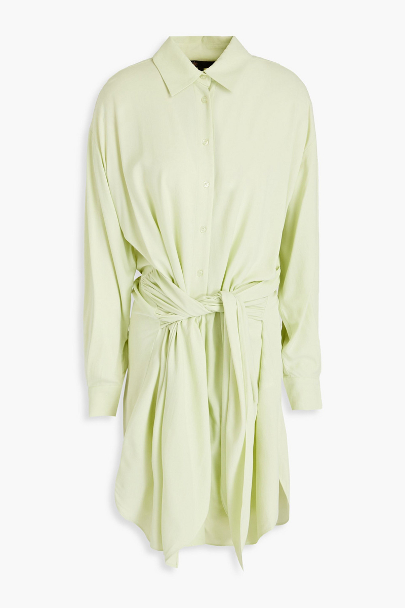 Maje - Tie-detailed crepe de chine mini shirt dress - Green - FR 40