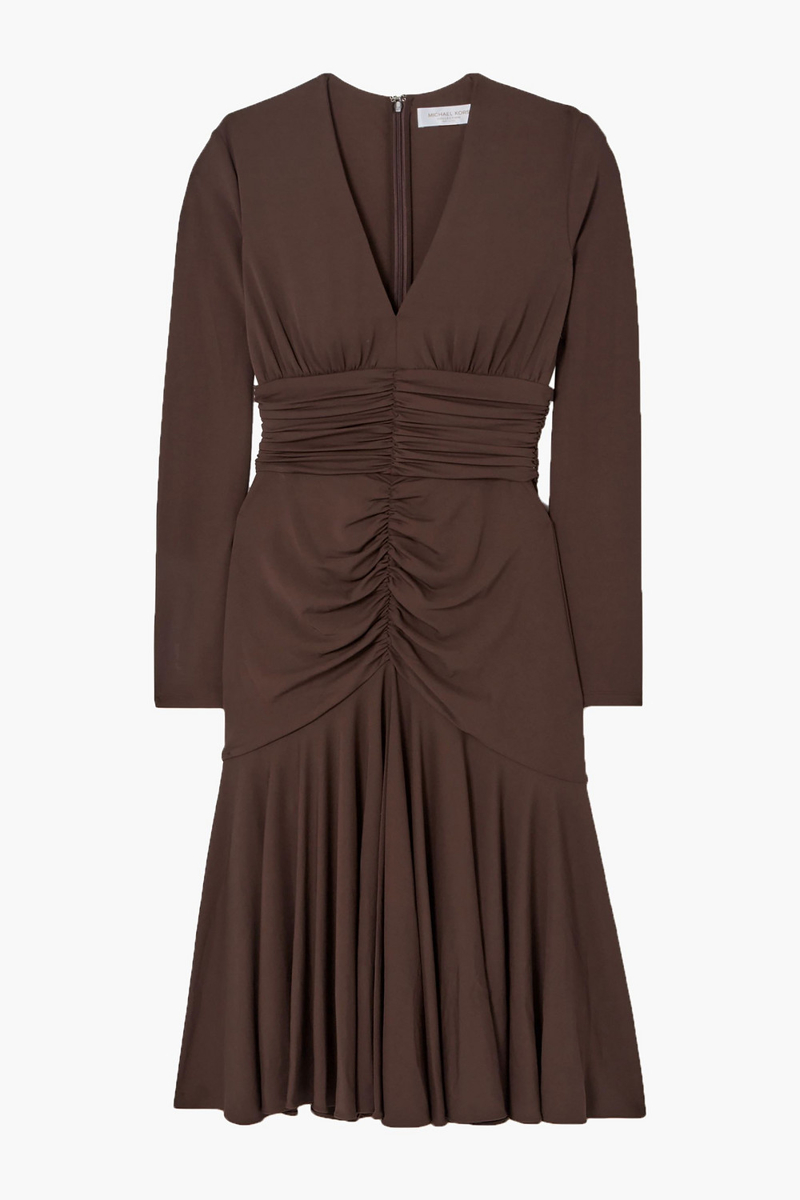 Michael Kors Collection - Ruched stretch-jersey midi dress - Brown - US 10